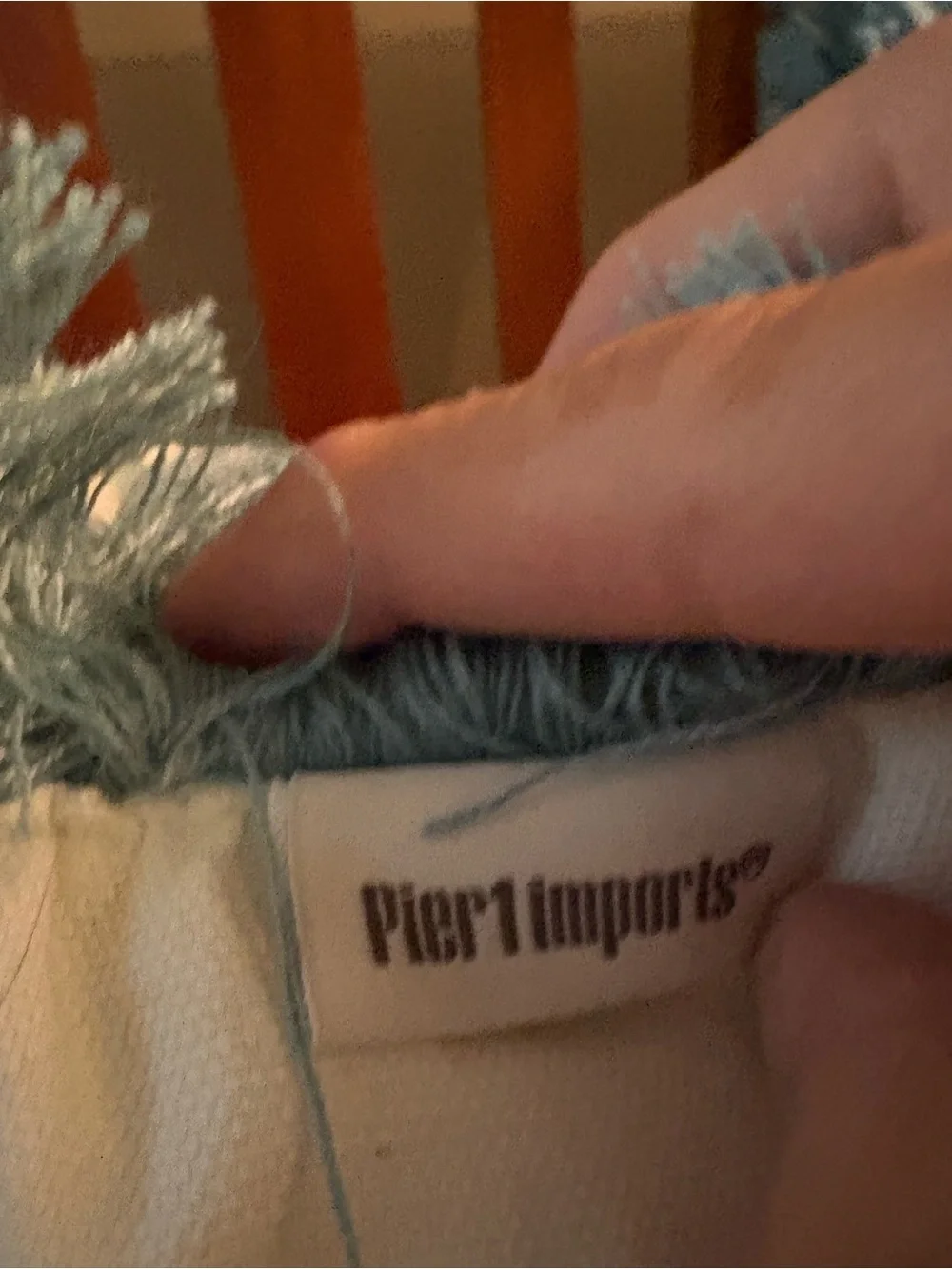 Pier 1 Teal and White Fringed Embroidered Accent Pillow